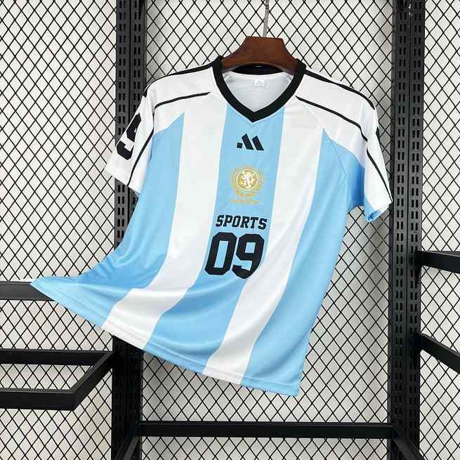 Unisex Light Blue Striped 2026 World Cup Style V-Neck Soccer Jersey