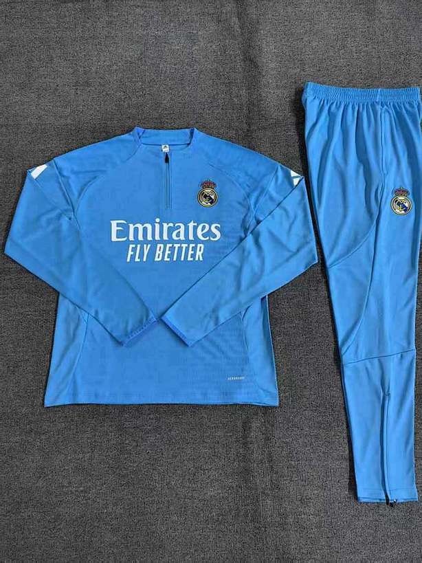 Real Madrid 2025/26 Light Blue Half zipper training clothes Kid Size 10-18