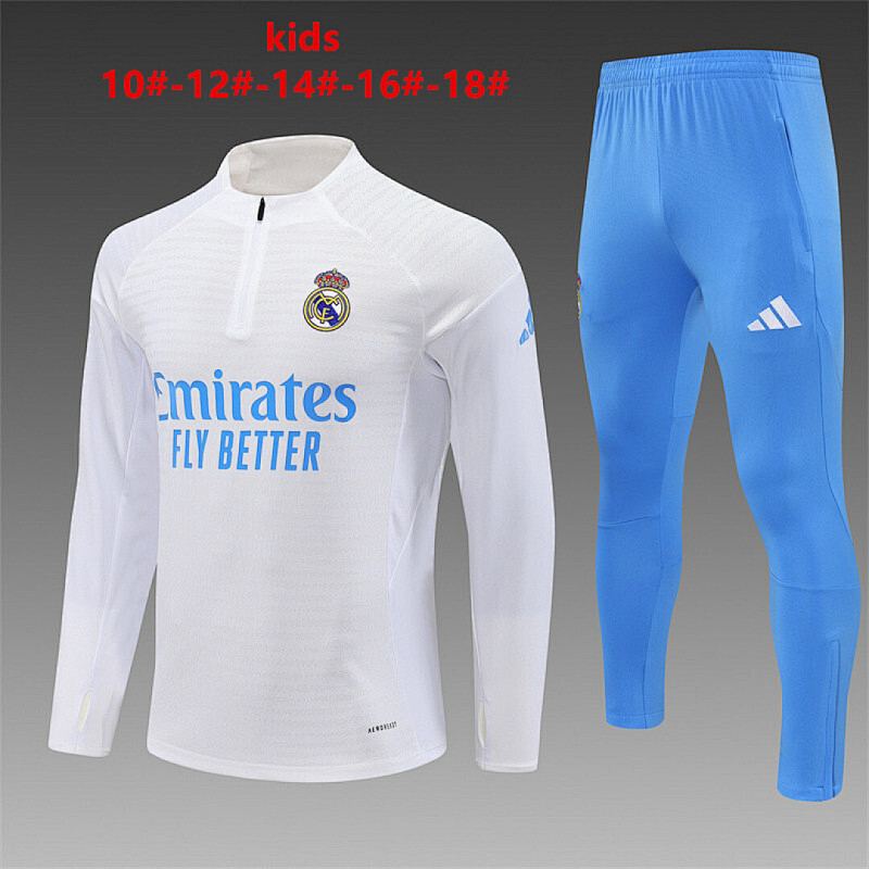 Real Madrid 2025/26 White Half zipper training clothes Kid Size 10-18