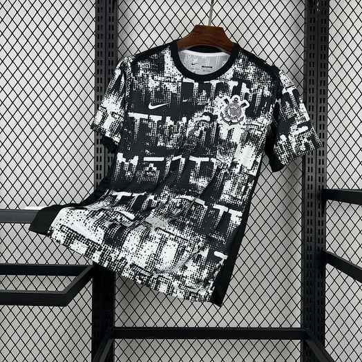 Mens Corinthians 2025/26 Black and White Pre-Match Jersey