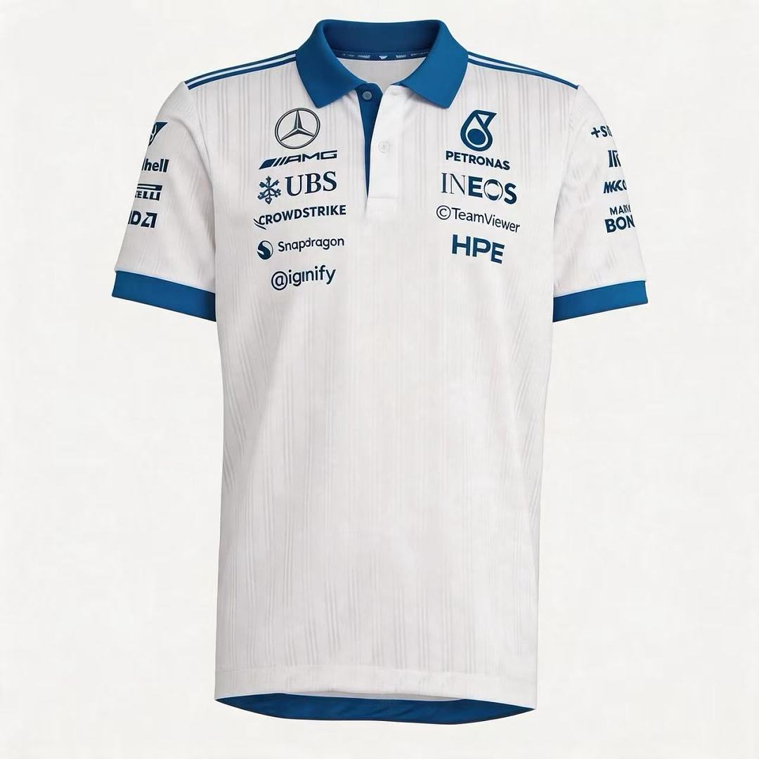 2026 Mercedes White Polo F1 Jersey Size S-5XL