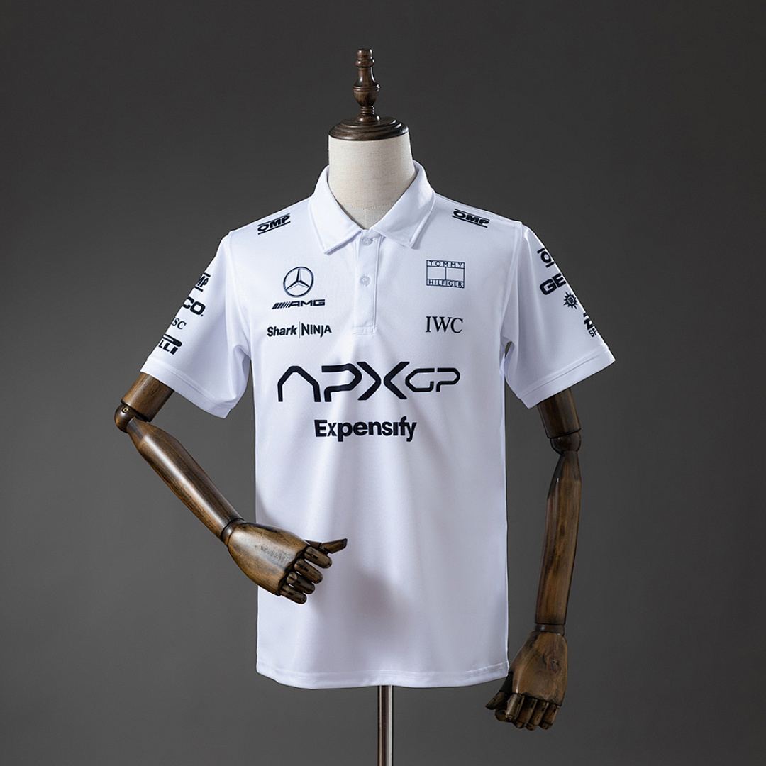 Mercedes 2025 White F1 polo S-3XL