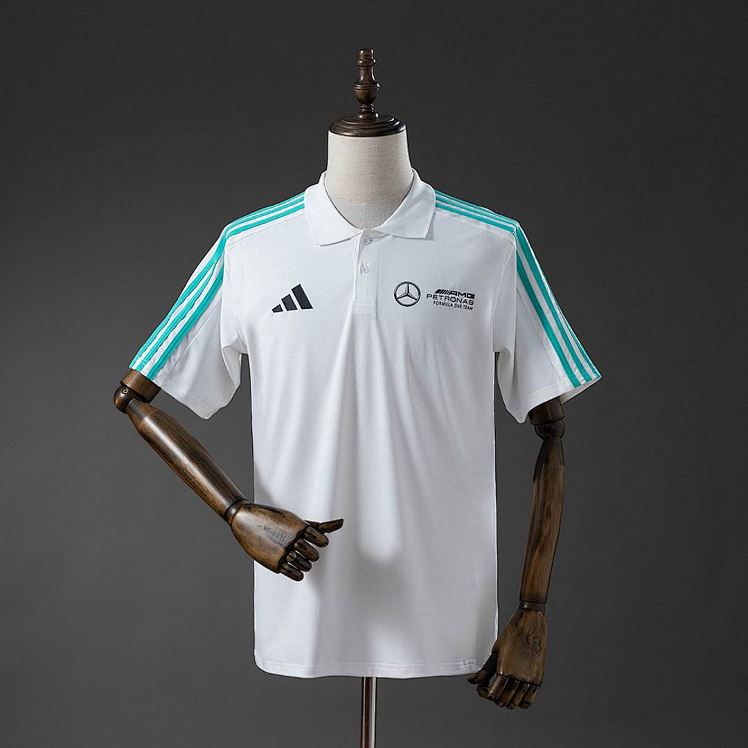 Mercedes 2025 White F1 polo S-3XL