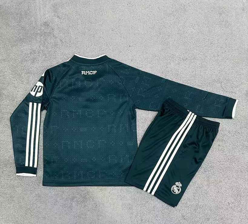 2026/27 Real Madrid Away Green Long Sleeve Kids Kit Jersey Size 16-28