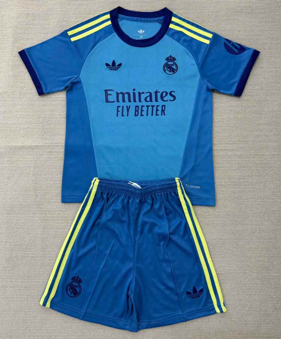 2026/27 Real Madrid Blue Goalkeeper Kids Kit Jerseys Size 16-28