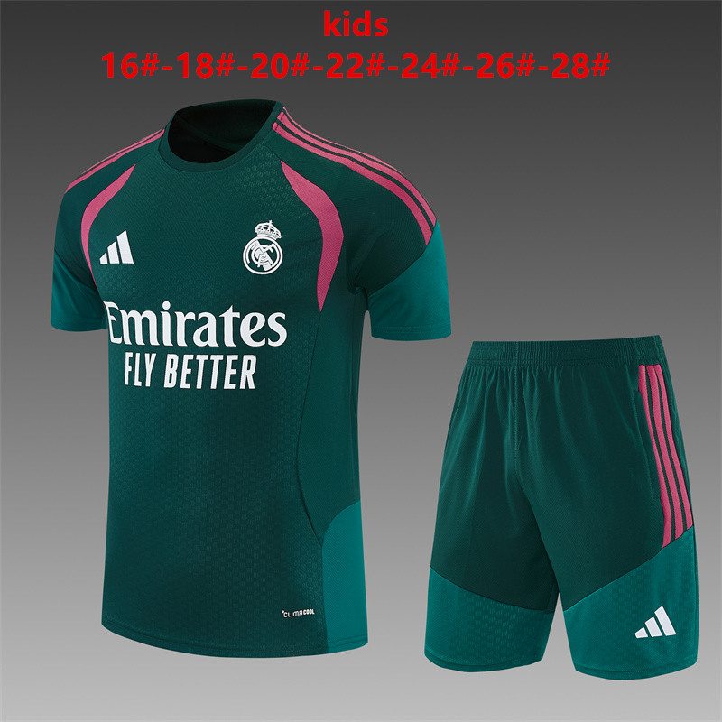 2026/27 Real Madrid Green Training Kids Kit Jerseys Size 16-28