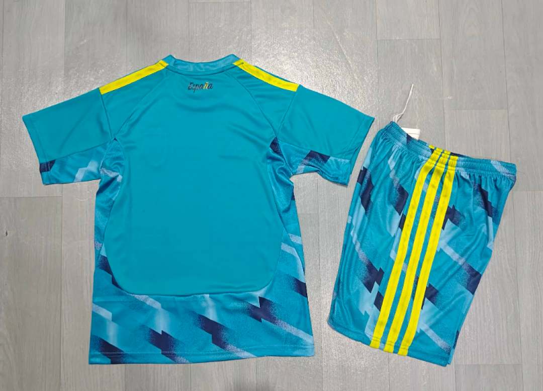 2026 Spain World Cup Two-Star Blue Goalkeeper Kids Kit Soccer Jersey 16-28