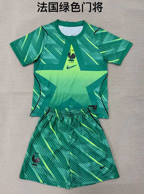 France 2026 World Cup Green Goalkeeper kids Soccer jersey 16-28