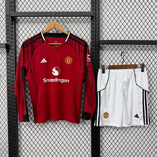 Manchester united 2025/26 home long sleeve Kids Kit