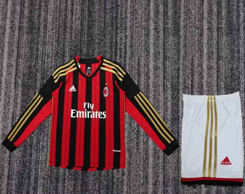 Retro AC milan 2013/14 home Long Sleeve kids size 16-28
