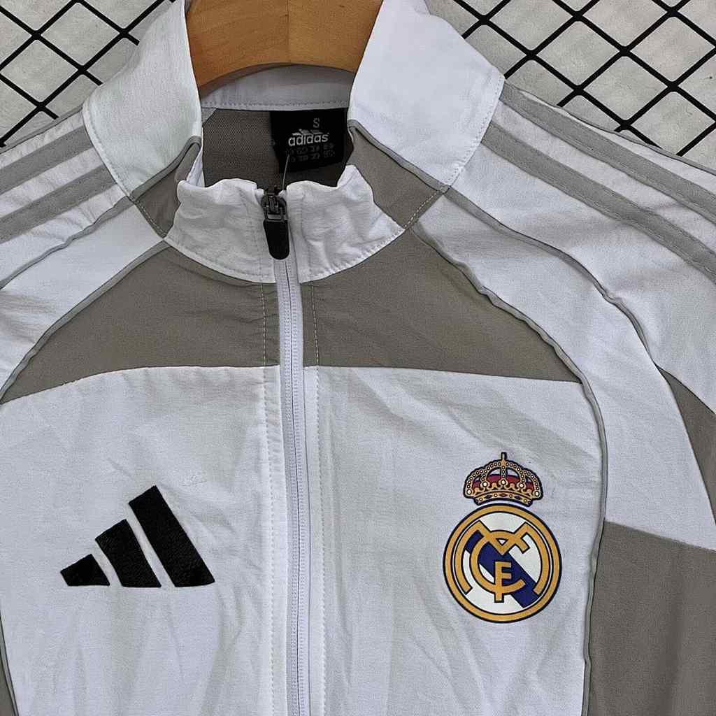 Real Madrid 2025/26 Gray and White Windbreaker Suit Size S-2XL