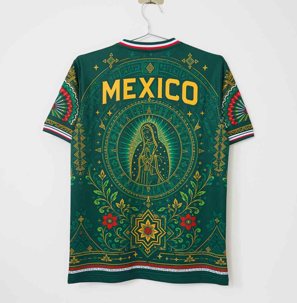 2026 Mexico Special Edition Green Virgin of Guadalupe and Aztec Pattern Soccer Jersey