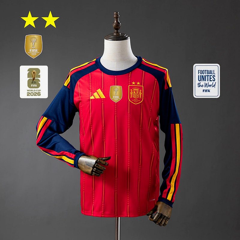 Spain 2026 Home 2-Star Champion Edition Long Sleeve Jersey