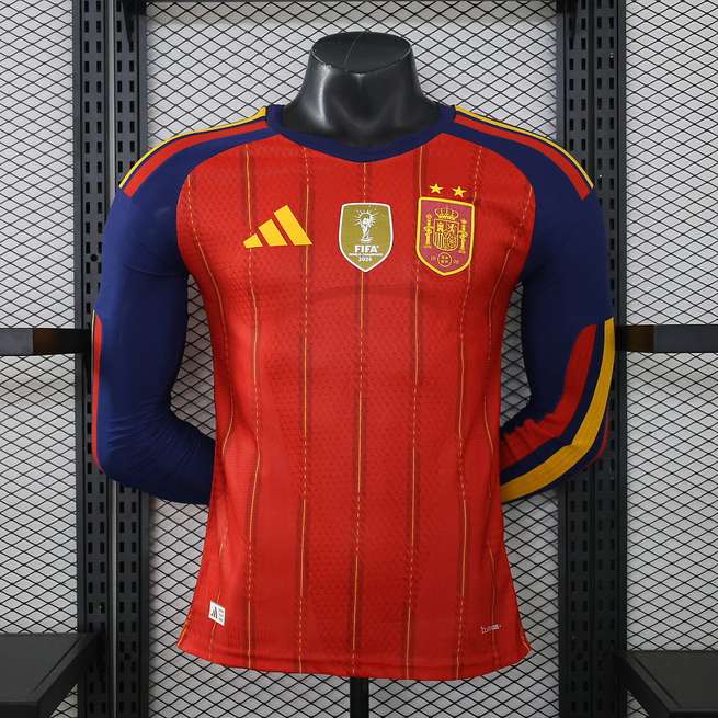 2026 Spain Two Stars Home Player Version Long Sleeve Jersey