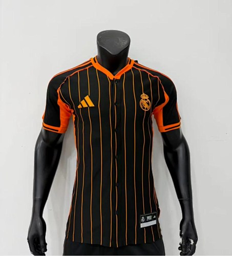 Real Madrid 2025/26 black orange Player Version Baseball jersey size S-2XL