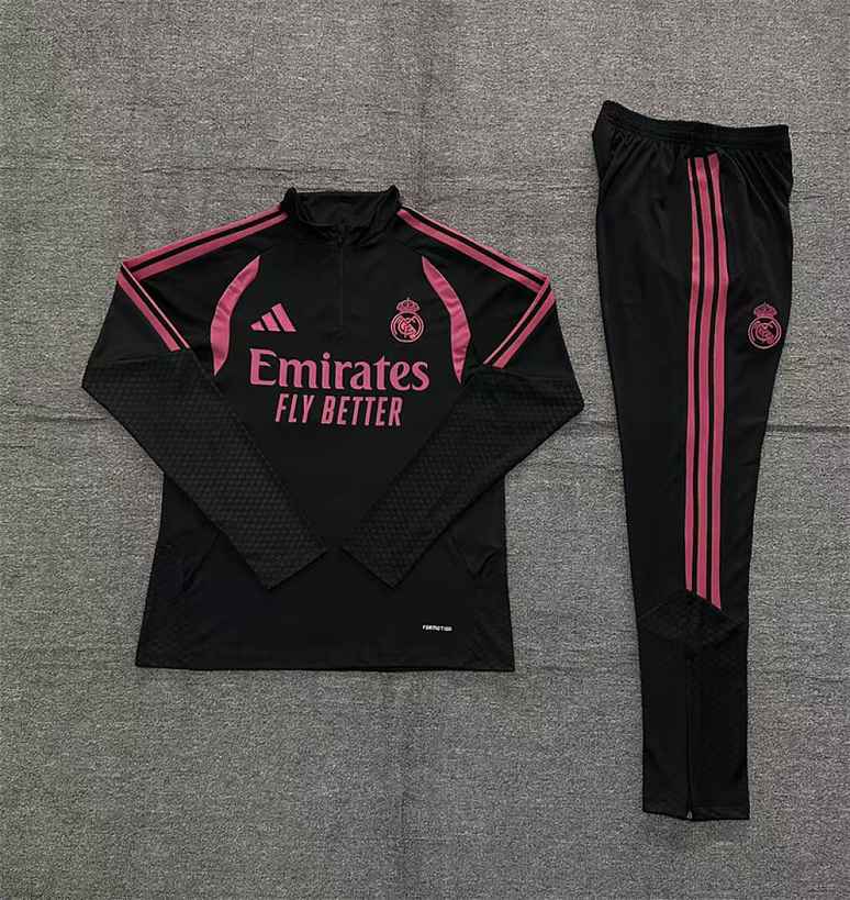 2026/27 Real Madrid Black and Rose Half Zip Training Suit Kids Size 10-18