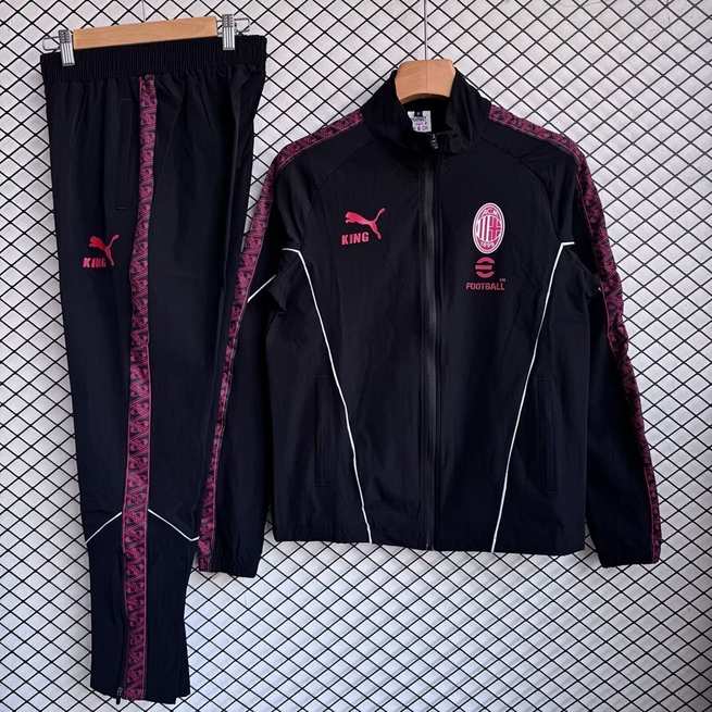 AC Milan 2025/26 Black Windbreaker Suit Size S-2XL