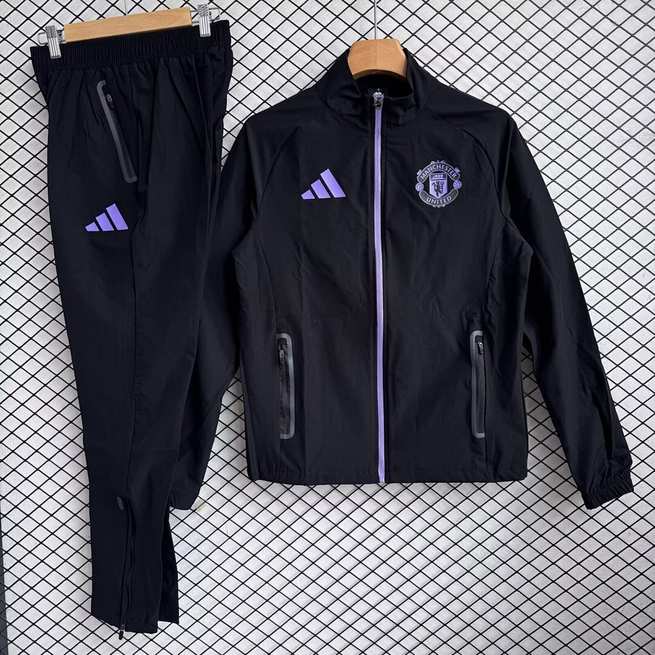 Manchester united 2025/26 Black And Purple Windbreaker Suit Size S-2XL